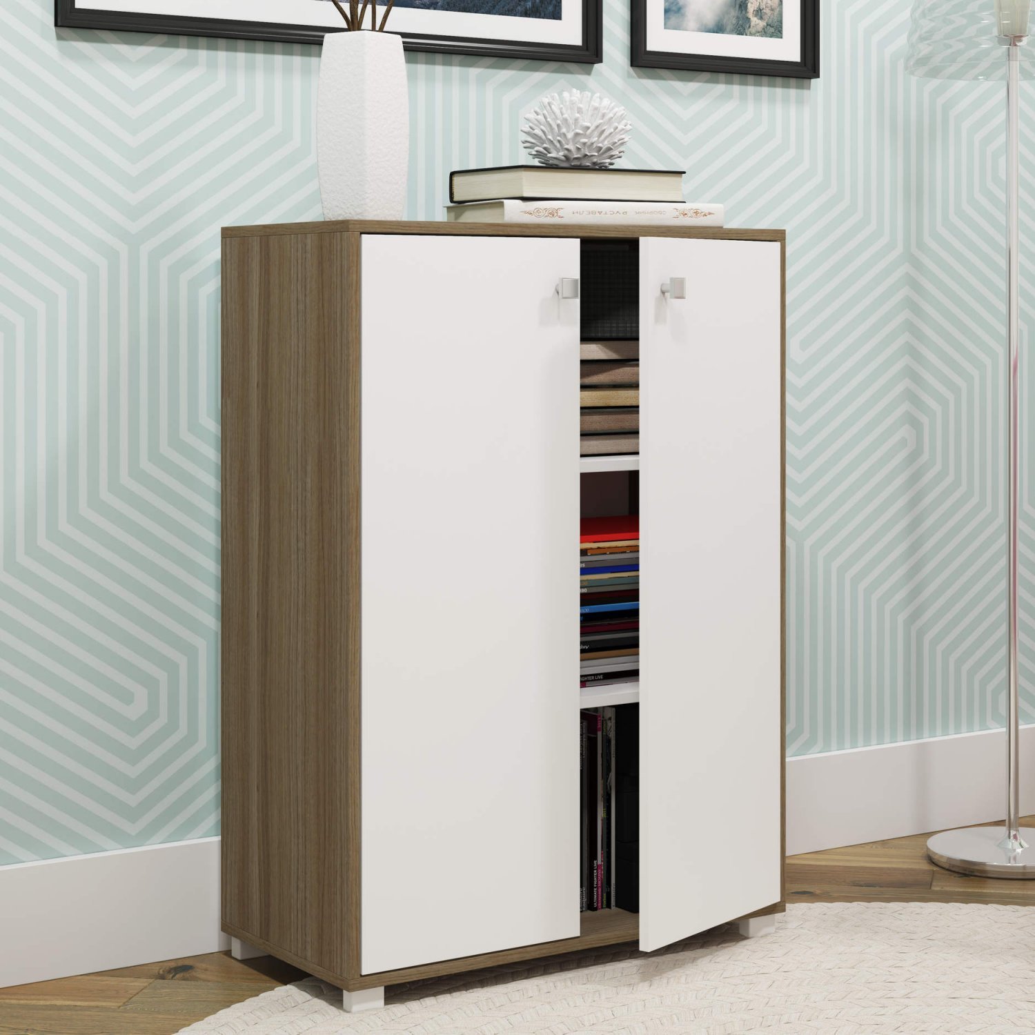 Armario Multiuso 2 Portas Office BRV Móveis Carvalho/Branco