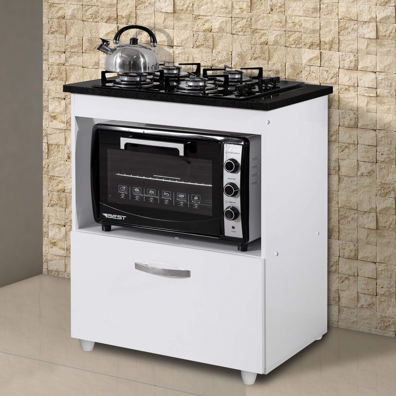 Balcão para Cooktop e Forno 1 Gaveta Smart Siena Móveis Branco