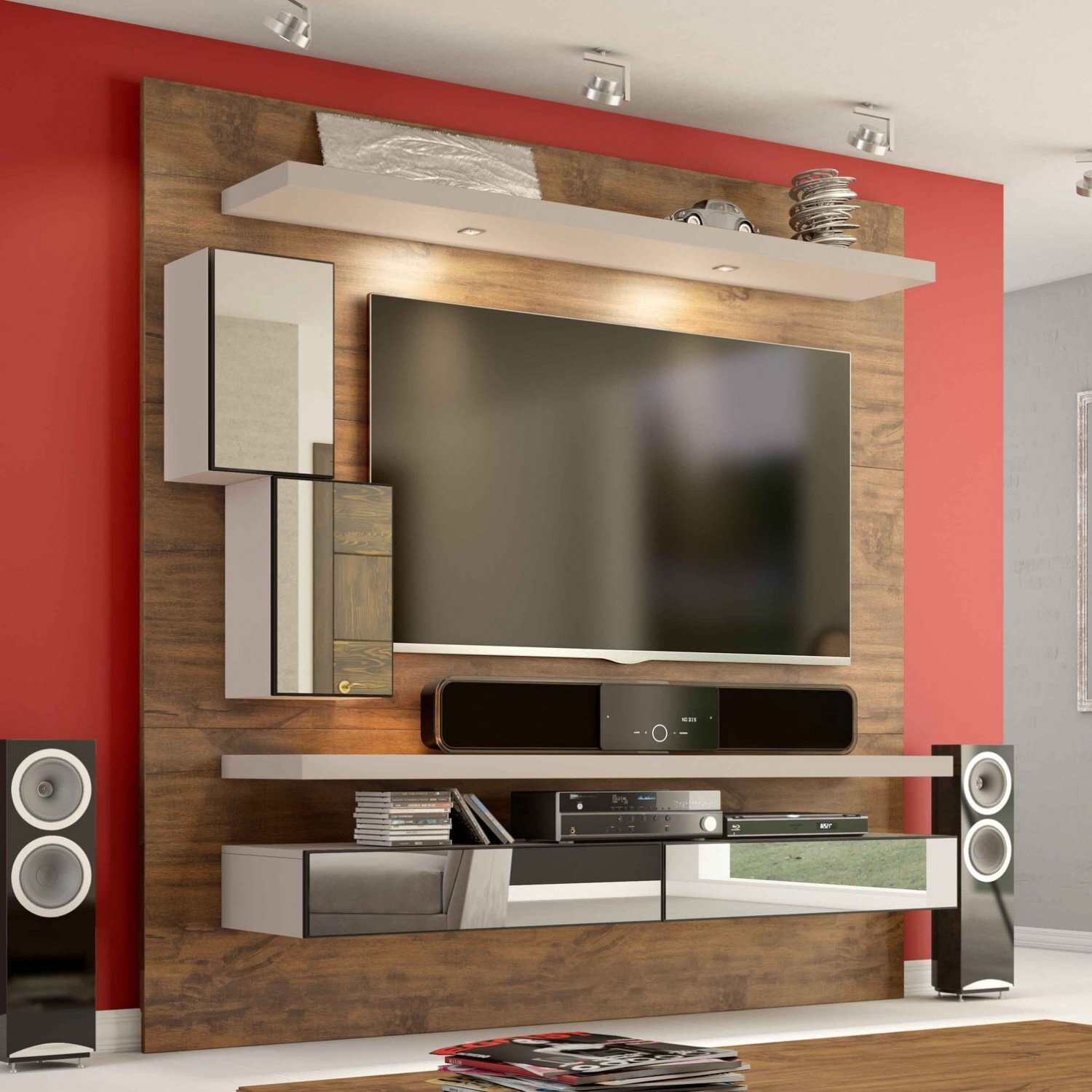 Painel Home Para TV At 52 Polegadas 2 Gavetas Espelhadas 2 Nichos E 