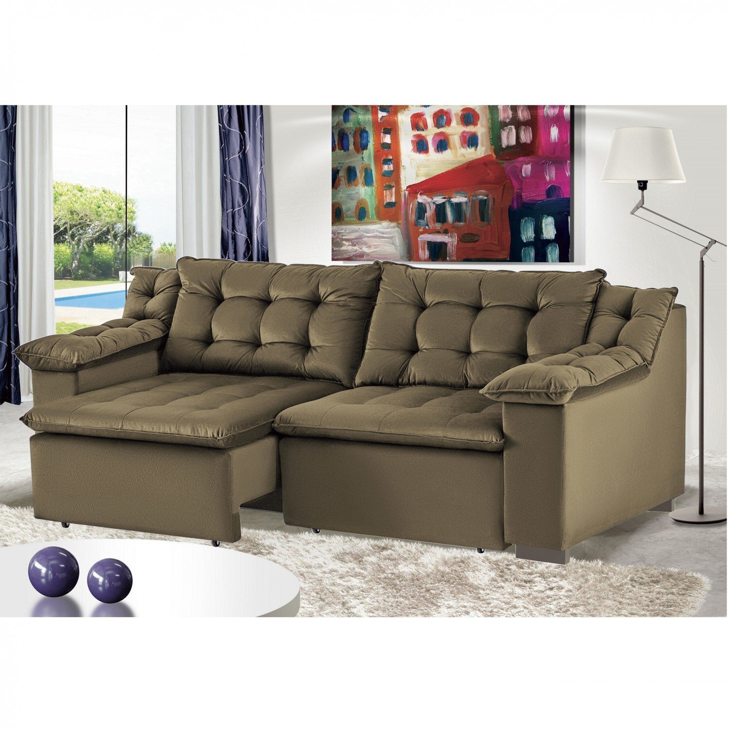 Sofá Retrátil 4 Lugares Suede Confort Umaflex Marrom MadeiraMadeira