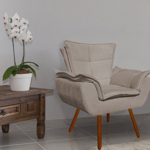 Poltrona Decorativa Opala Suede Bege - D'Rossi 