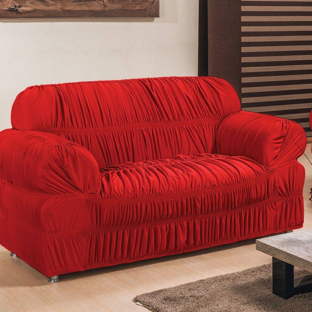 Capa de Sofá América para 2 Lugares Elasticada 01 Peça Vermelho