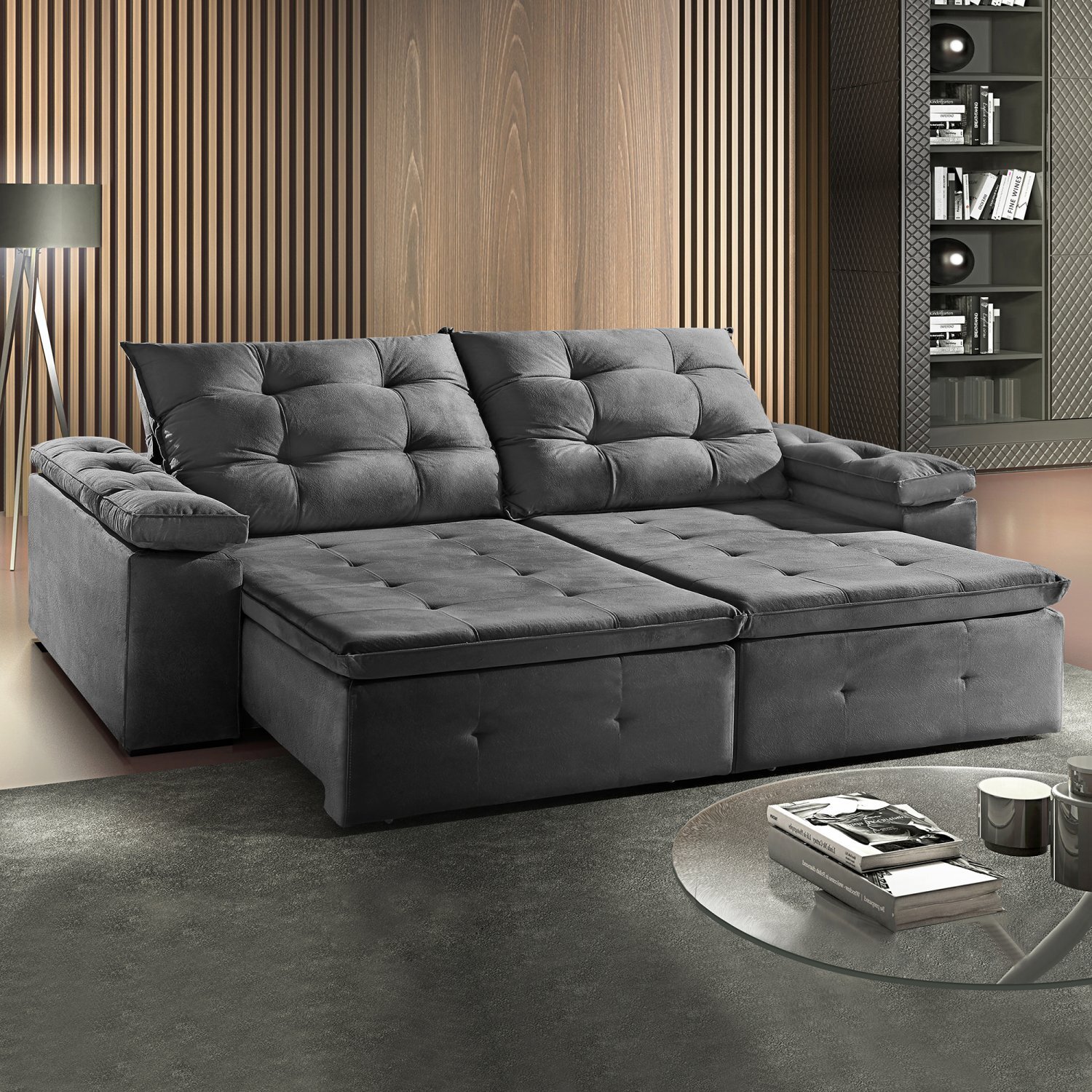 Sofá Retrátil e Reclinável 4 Lugares M88 Siena Móveis Suede Cinza